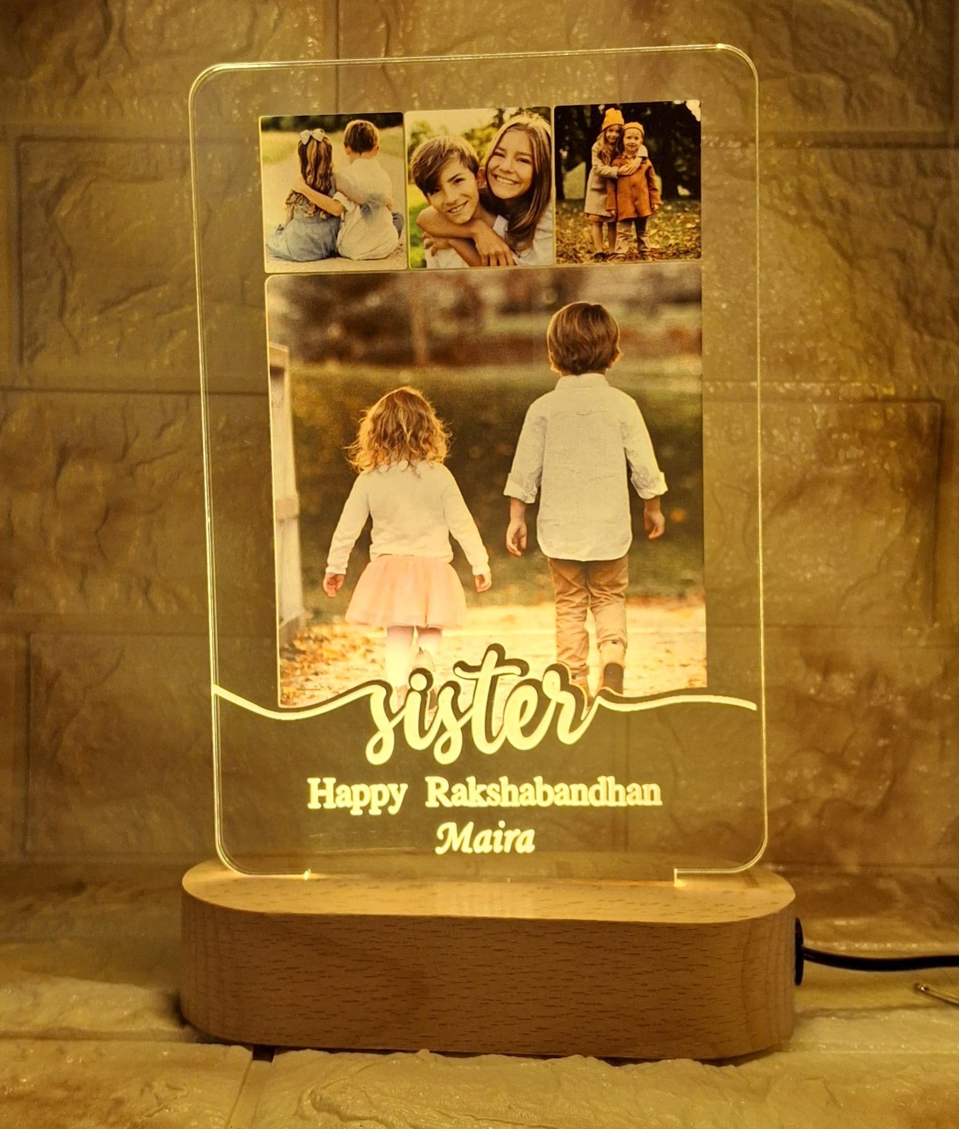 shayona Personalized LED Acrylic Photo Lamp for Sister | Rakshabandhan Gift with Custom Name & Photos