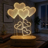 Shayona Gift Shop-Personalized 3D Heart Balloons Acrylic LED Lamp – Custom Names, Date & Anniversary Message Glowing Night Light Keepsake