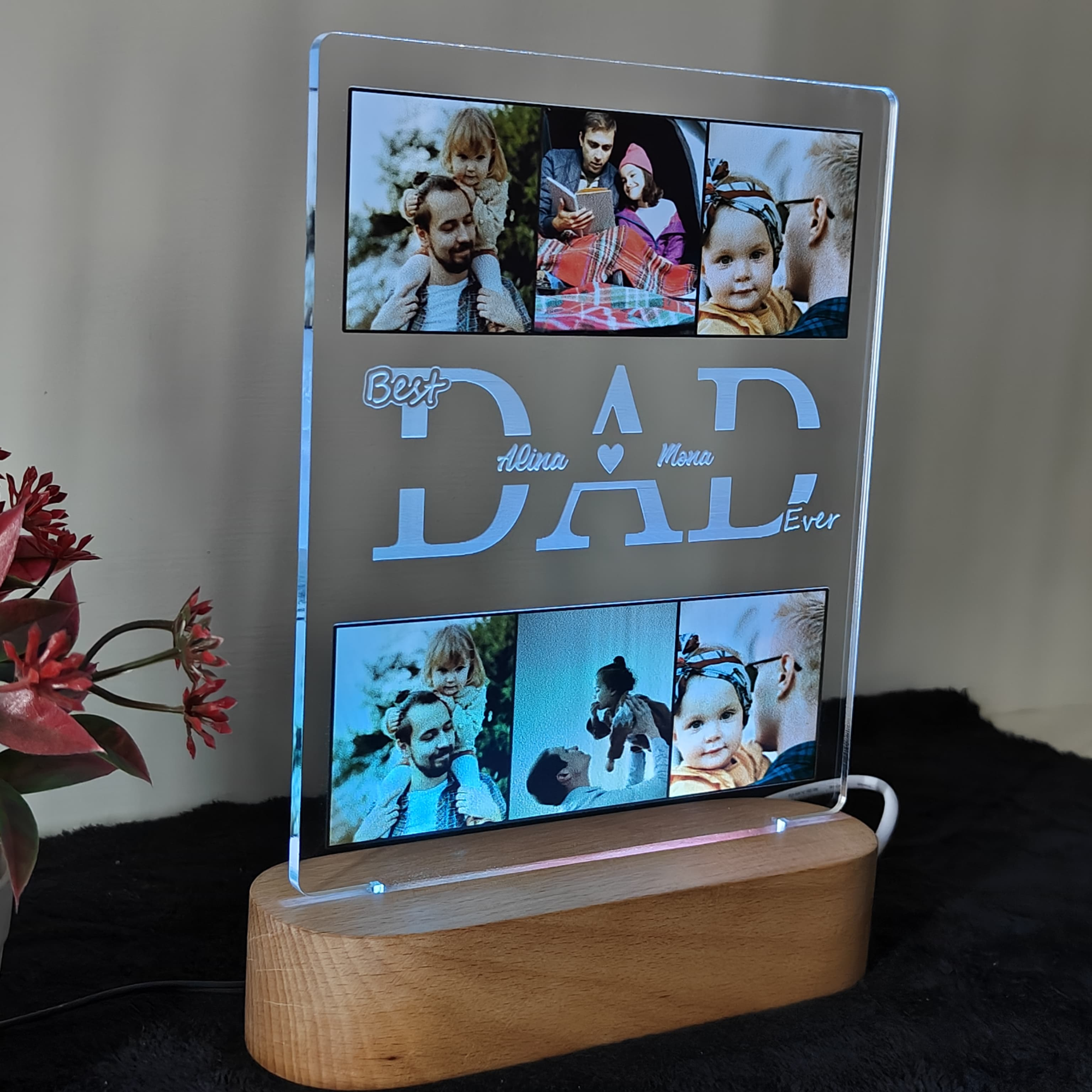 Shayona 3D Illusion personalized Lamp Gift for Dad from Daughter Son,Dad Birthday , Gift RGB Acrylic Night Light with  Wood Base,Present for Thanksgiving,Christmas,Father's Day,Remote Control  16 Colors 4 Modes