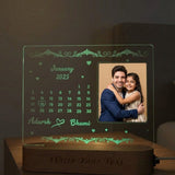 Shayona Gift Shop-Personalized Calendar Date Highlight Photo Acrylic LED Lamp | Custom Save the Date Photo Frame Night Light with Wooden Base | Romantic Gift for Anniversary, Birthday & Valentine's Day