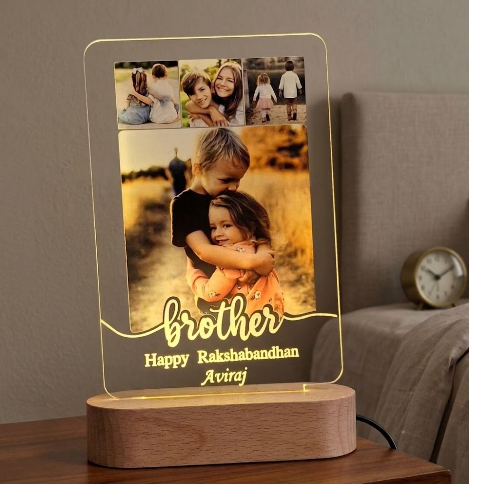 Shayona Gift Shop-Personalized Brother-Sister LED Photo Lamp | Rakshabandhan Gift | Custom Acrylic Frame with Light