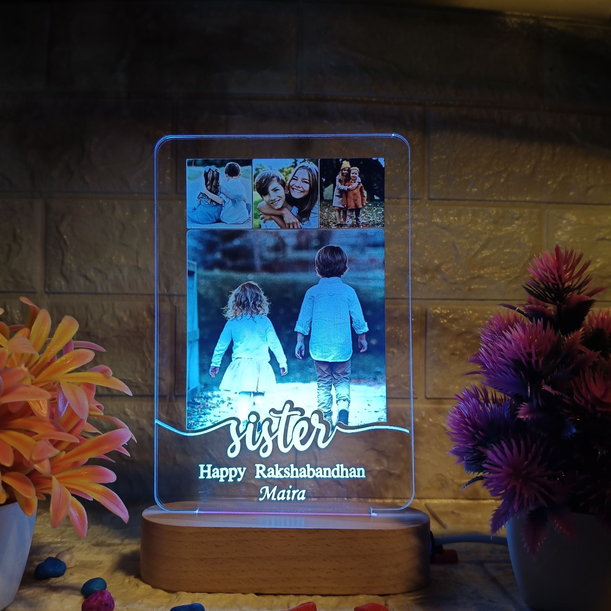 shayona Personalized LED Acrylic Photo Lamp for Sister | Rakshabandhan Gift with Custom Name & Photos