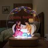 Shayona Gift Shop-Personalized Raksha Bandhan 3D Acrylic LED Night Light | Customized Brother & Sister Name Desk Lamp with Wooden Base | Special Rakhi Gift for Brother & Sister