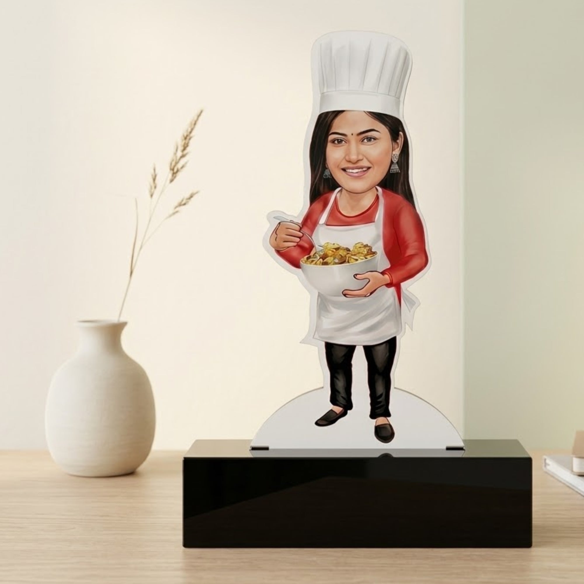Shayona Gift Shop Personalized Female Chef Caricature Standee with Base | Custom Photo Gift for Lady Chef, Home Baker & Foodie