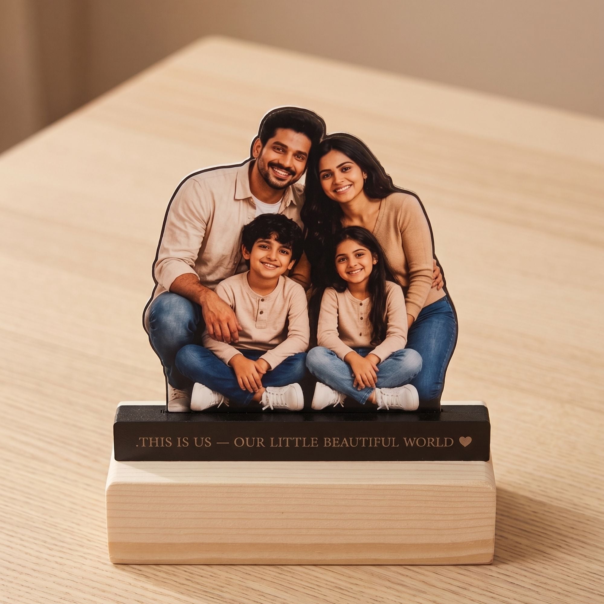 Shayona Gift Shop-Personalized Family Photo Cutout Standee with Custom Quote | Acrylic Wooden Tabletop Frame Gift for Home Decor
