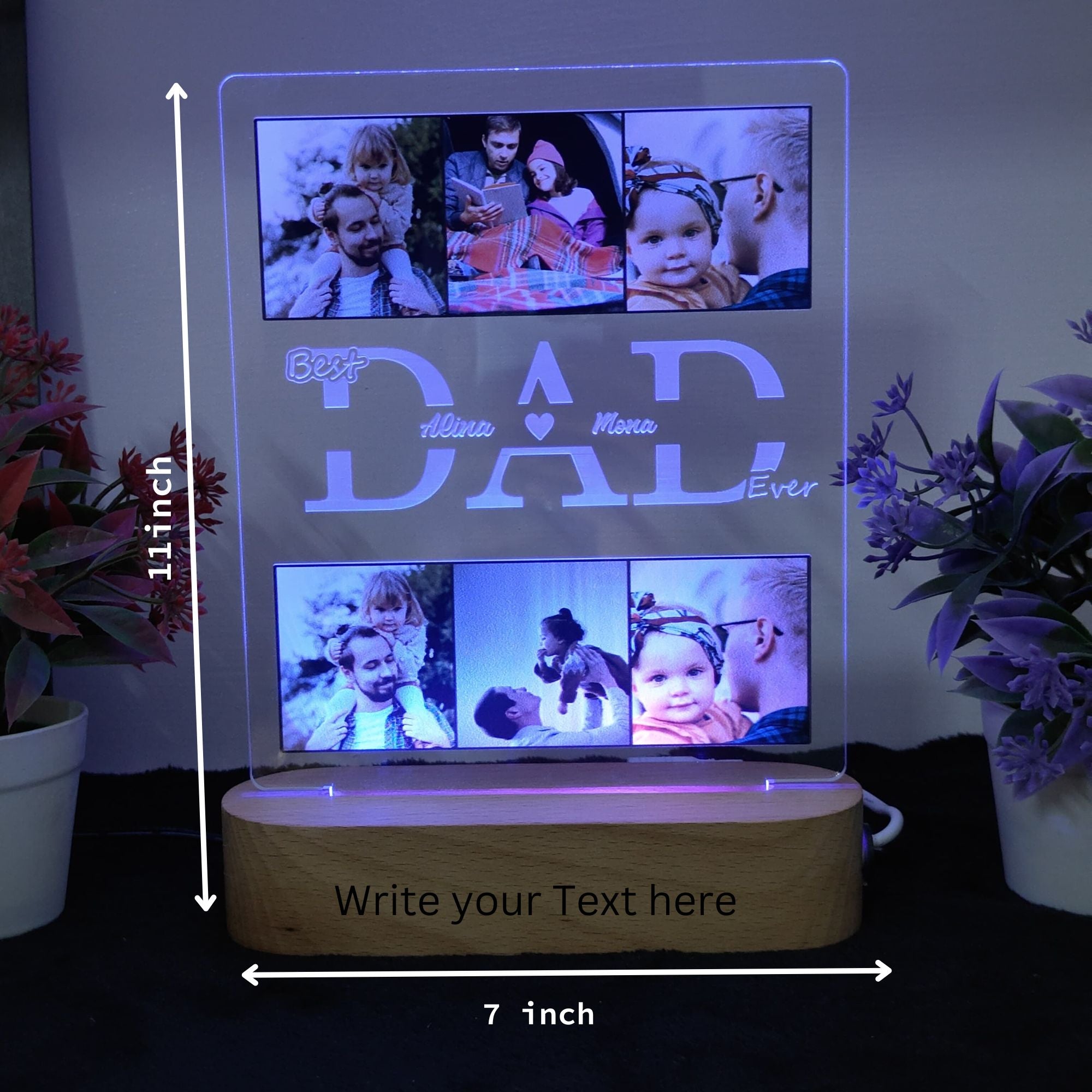 Shayona 3D Illusion personalized Lamp Gift for Dad from Daughter Son,Dad Birthday , Gift RGB Acrylic Night Light with  Wood Base,Present for Thanksgiving,Christmas,Father's Day,Remote Control  16 Colors 4 Modes