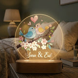 Shayona Gift Shop- Personalized LED Acrylic Night Lamp with Love Birds Design | Custom Names Gift for Couples, Anniversary, Valentine's Day
