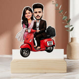 Shayona Gift Shop-Personalized Couple Scooter Caricature Photo Standee with Wooden Base | Custom Romantic Scooter Ride Acrylic Desk Stand | Unique Anniversary, Birthday & Valentine’s Day Gift for Couples, Husband & Wife