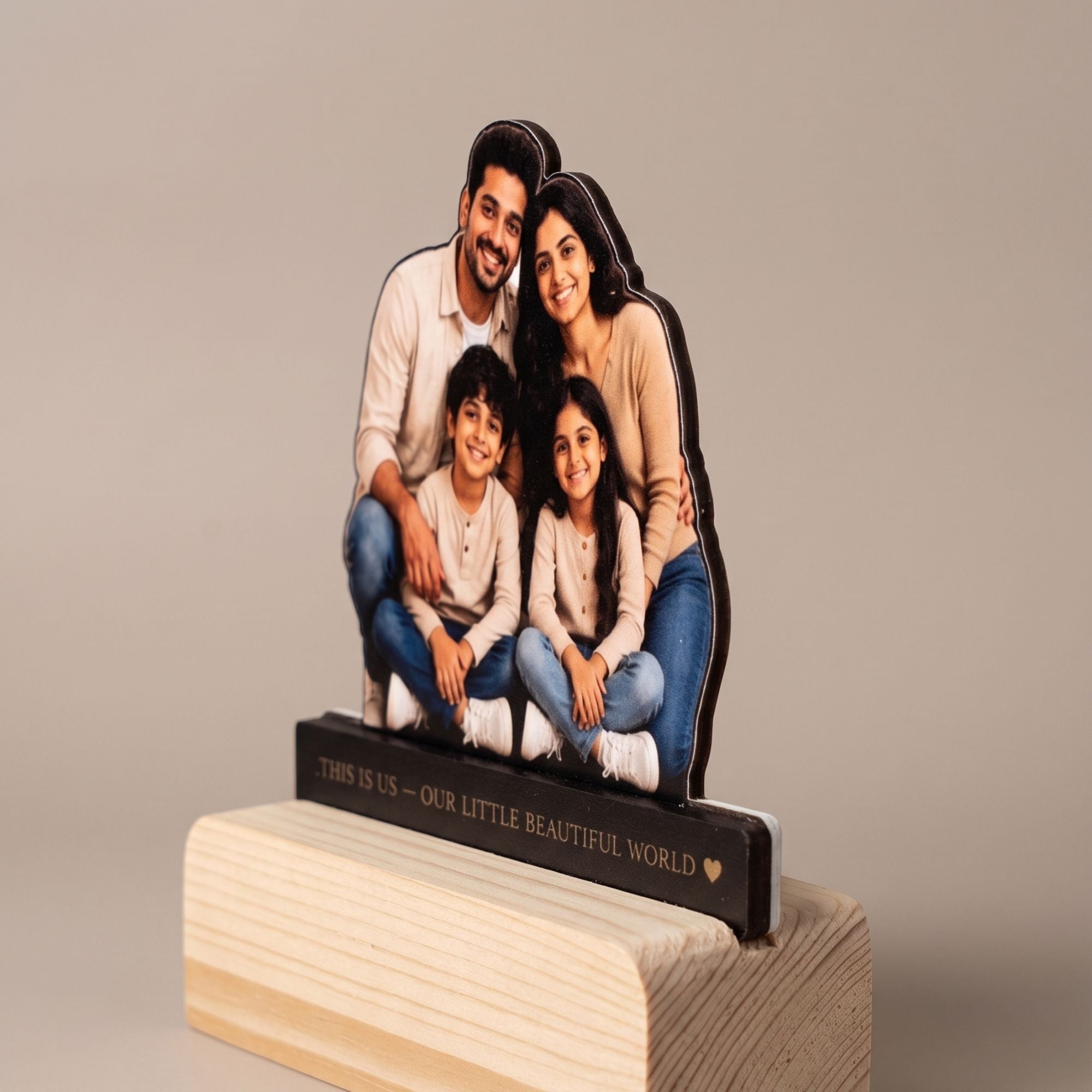Shayona Gift Shop-Personalized Family Photo Cutout Standee with Custom Quote | Acrylic Wooden Tabletop Frame Gift for Home Decor