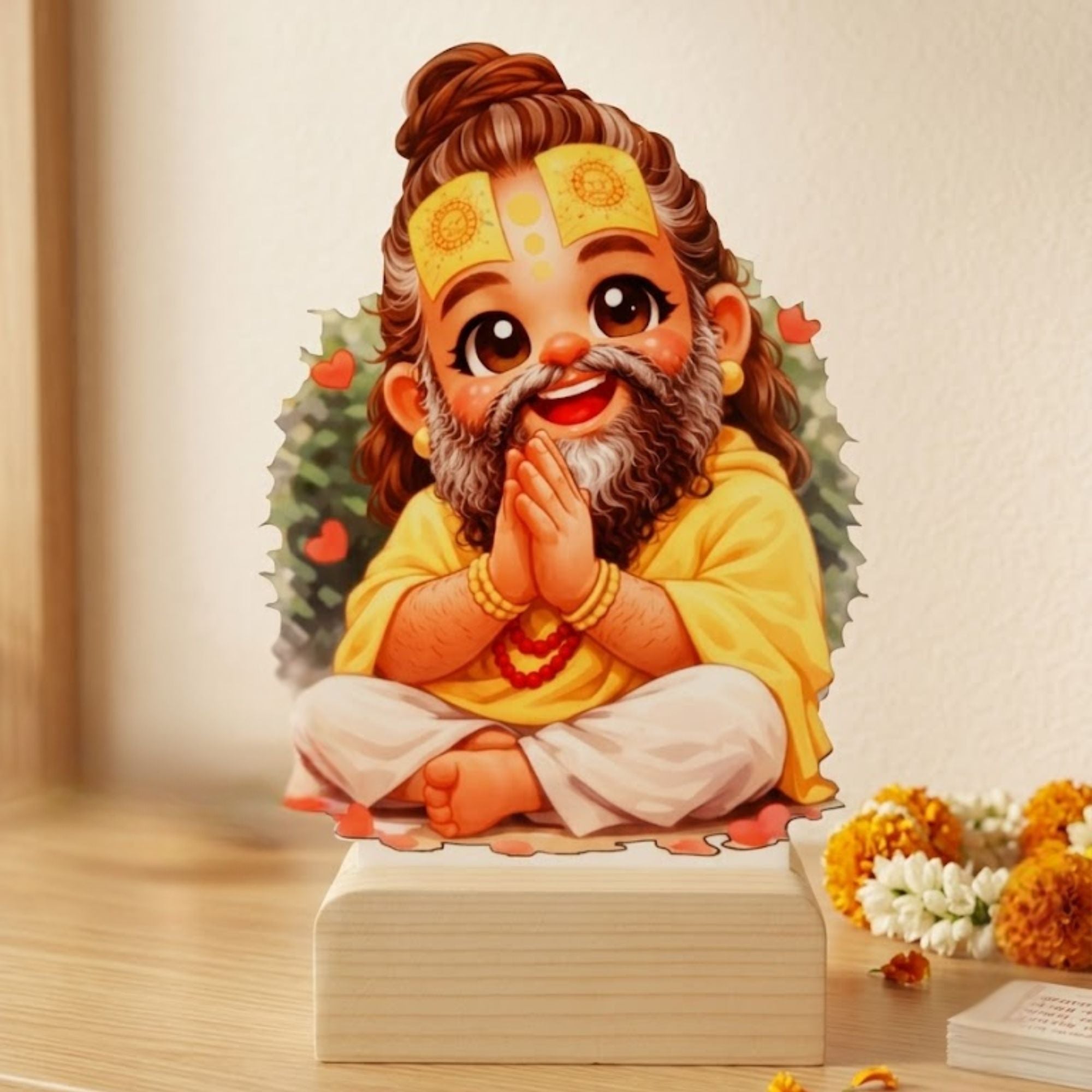 Shayona Gift Shop-Cute Guru Purnima Wooden Caricature Standee | Divine Rishi Teacher Tabletop Decor & Spiritual Gift