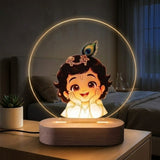 Shayona gift Shop-Personalized Bal Krishna LED Table Lamp | Cute Kanha Night Light with Wooden Base | Decorative Bedside Lamp & Spiritual Home Décor