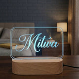 Shayona Gift Shop-Personalized Custom Name Cursive Acrylic LED Lamp – Cyan Glowing Desk Name Plate Night Light with Wooden Base