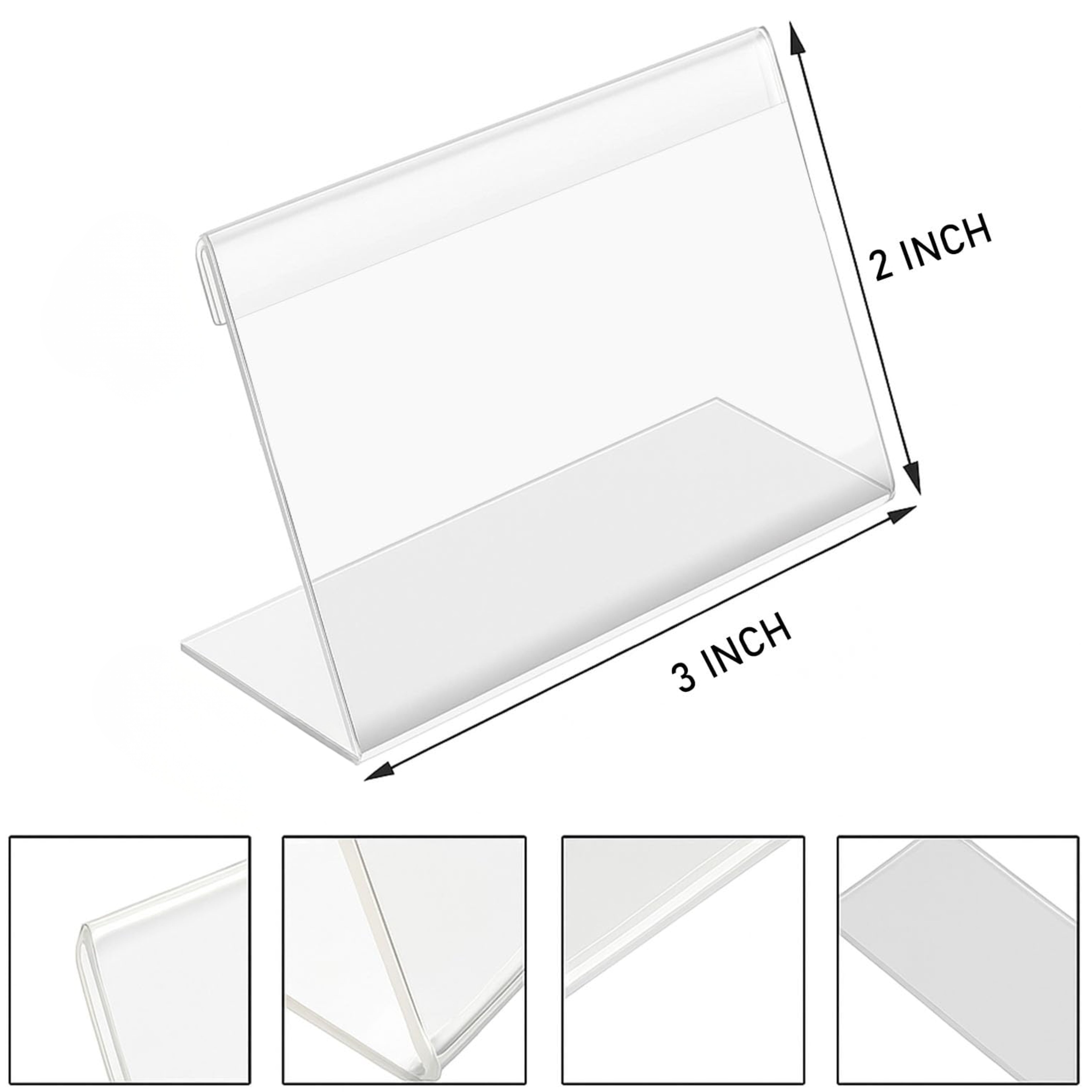 SHAYONA Clear Acrylic Table Menu Stand 3x2 Inch-10 pcs | Transparent L Shape Display Holder for Price Tag, QR Code, Business Card, Cafe Menu, Restaurant Table & Office Desk