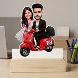 Shayona Gift Shop-Personalized Couple Scooter Caricature Photo Standee with Wooden Base | Custom Romantic Scooter Ride Acrylic Desk Stand | Unique Anniversary, Birthday & Valentine’s Day Gift for Couples, Husband & Wife
