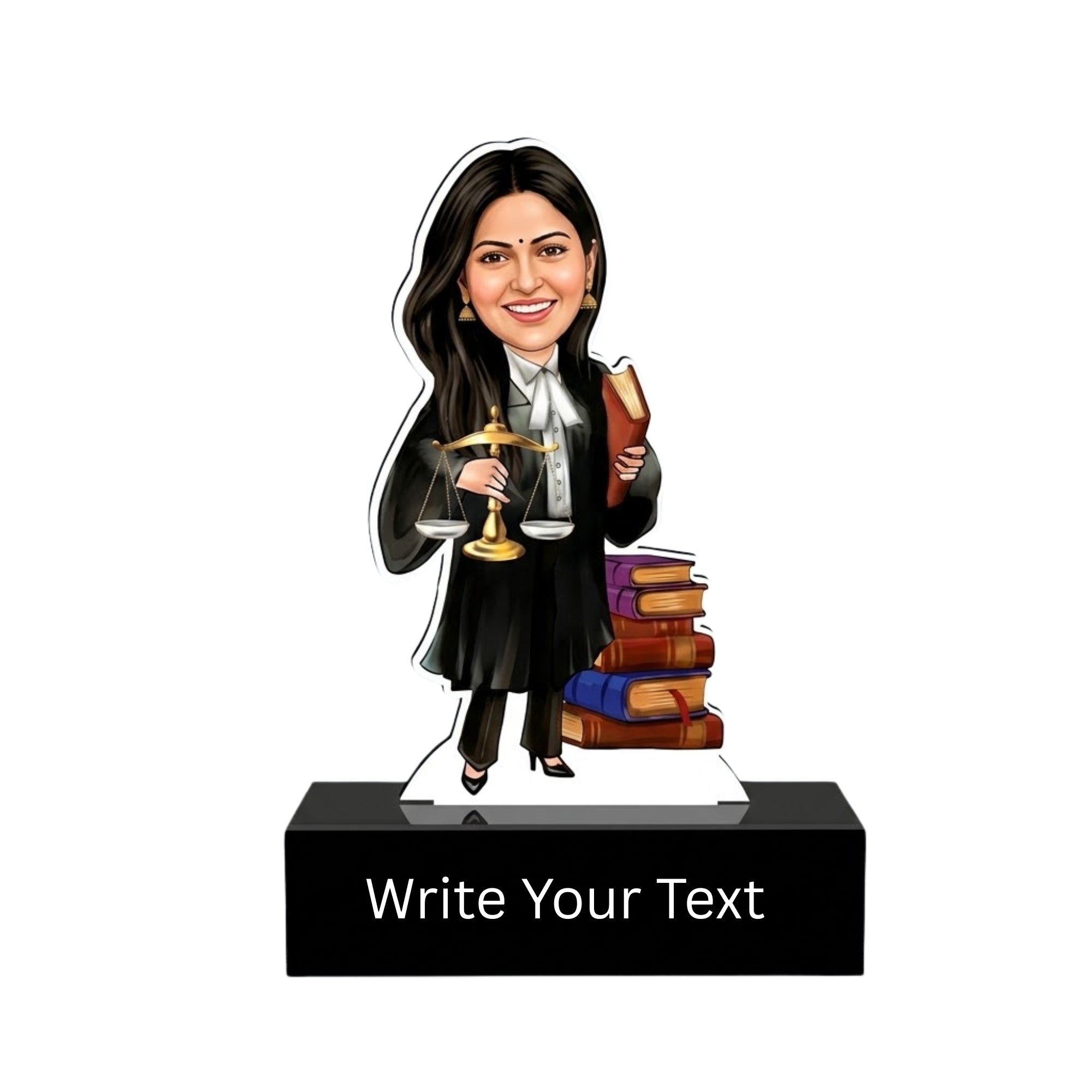 Shayona Gift Shop-Personalized Female Advocate & Lawyer Caricature Standee with Base | Custom Photo Gift for Lady Attorney, Law Graduate & LLB Professional