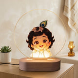 Shayona gift Shop-Personalized Bal Krishna LED Table Lamp | Cute Kanha Night Light with Wooden Base | Decorative Bedside Lamp & Spiritual Home Décor
