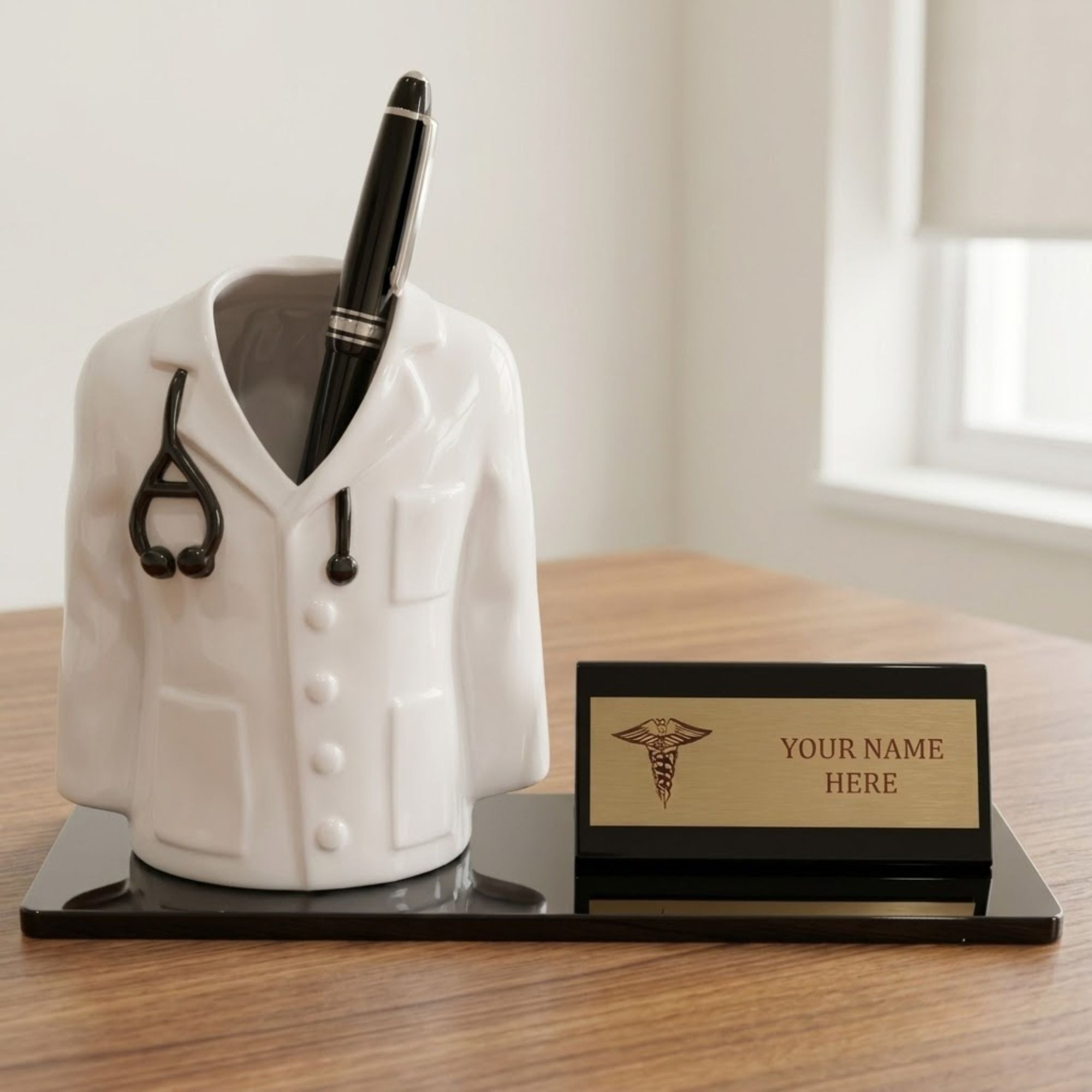 Shayona Personalized Doctor Desk Name Plate with Pen Holder | Custom Medical Office Tabletop Gift for Doctors, Physicians & Medical Professionals"