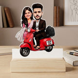Shayona Gift Shop-Personalized Couple Scooter Caricature Photo Standee with Wooden Base | Custom Romantic Scooter Ride Acrylic Desk Stand | Unique Anniversary, Birthday & Valentine’s Day Gift for Couples, Husband & Wife