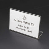 SHAYONA Clear Acrylic Table Menu Stand 3x2 Inch-10 pcs | Transparent L Shape Display Holder for Price Tag, QR Code, Business Card, Cafe Menu, Restaurant Table & Office Desk