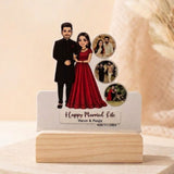 Shayona Gift Shop-Personalized Couple Caricature Standee with Photos & Date | Custom Wedding Anniversary Wooden Frame Gift for Husband & Wife