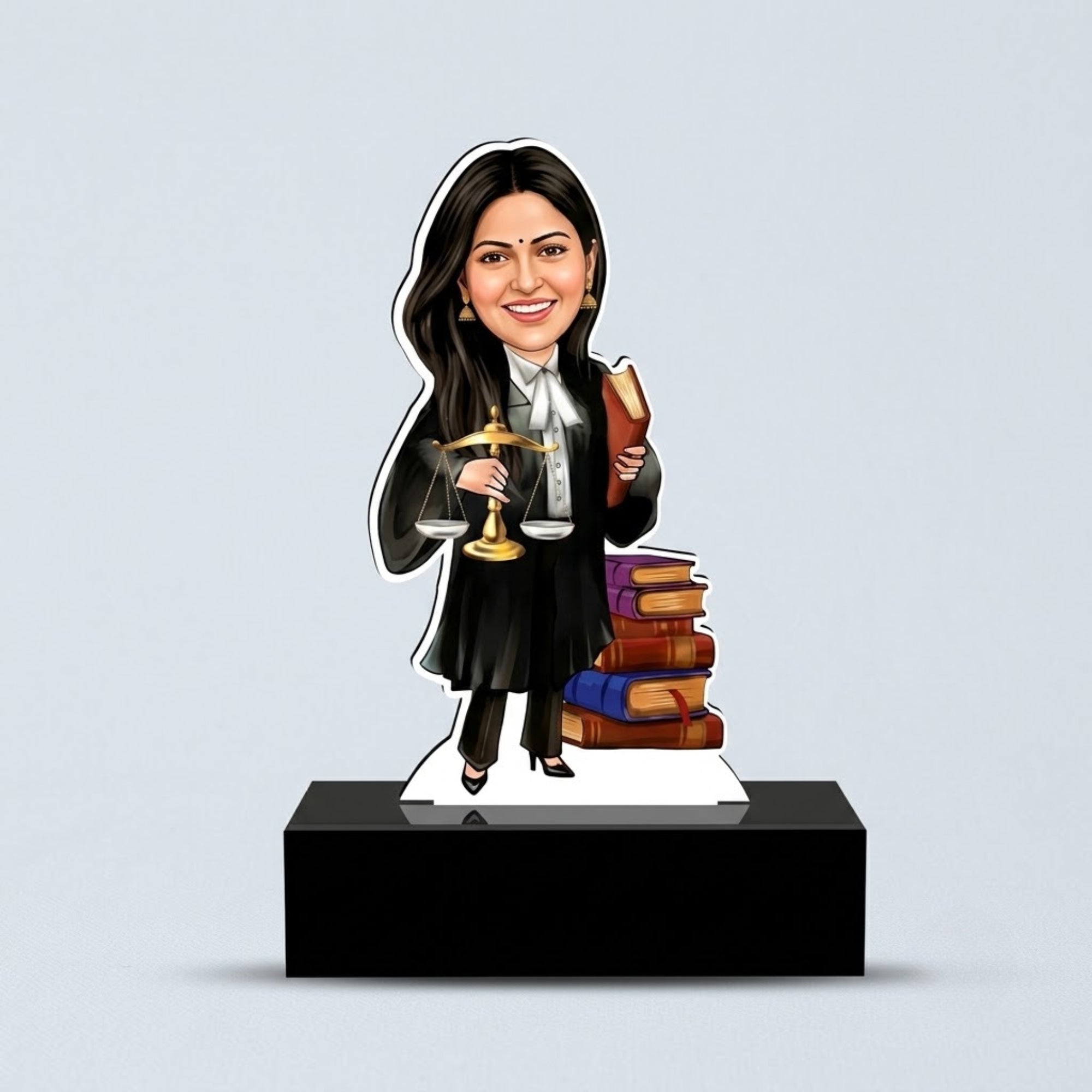 Shayona Gift Shop-Personalized Female Advocate & Lawyer Caricature Standee with Base | Custom Photo Gift for Lady Attorney, Law Graduate & LLB Professional
