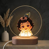 Shayona gift Shop-Personalized Bal Krishna LED Table Lamp | Cute Kanha Night Light with Wooden Base | Decorative Bedside Lamp & Spiritual Home Décor