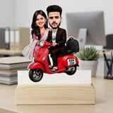 Shayona Gift Shop-Personalized Couple Scooter Caricature Photo Standee with Wooden Base | Custom Romantic Scooter Ride Acrylic Desk Stand | Unique Anniversary, Birthday & Valentine’s Day Gift for Couples, Husband & Wife