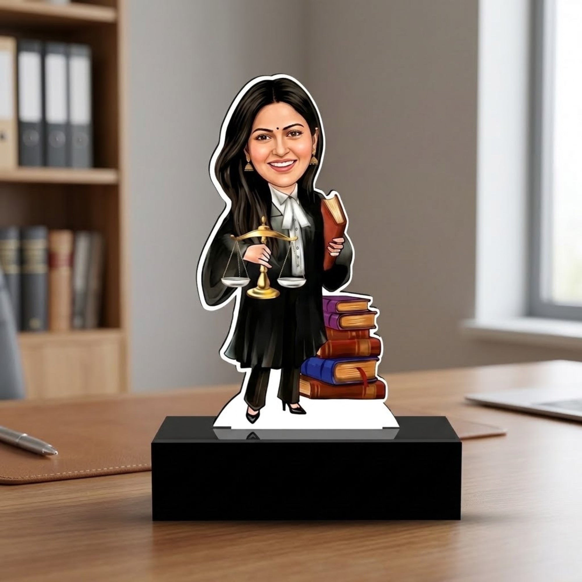 Shayona Gift Shop-Personalized Female Advocate & Lawyer Caricature Standee with Base | Custom Photo Gift for Lady Attorney, Law Graduate & LLB Professional