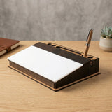 Premium Wooden Desktop Memo Board & Organizer with Angled Dry Erase Surface, Pen Slots, and Mobile Stand