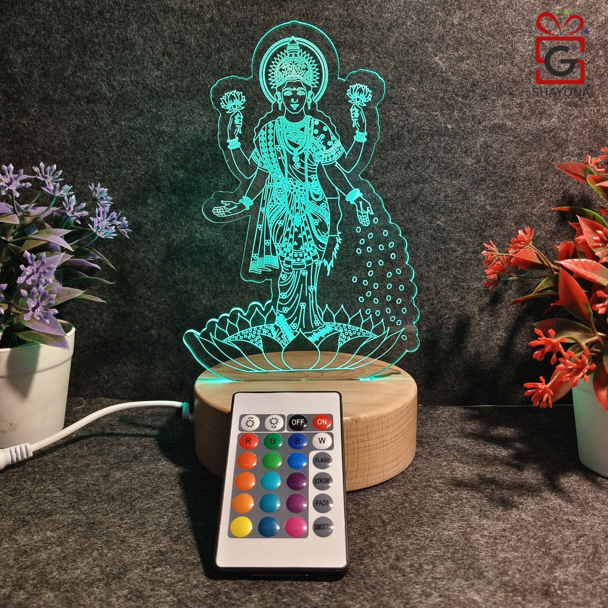 Shayona Load Laxmi  3D Illusion LED Acrylic Table Top Night Lamp- Multi Color