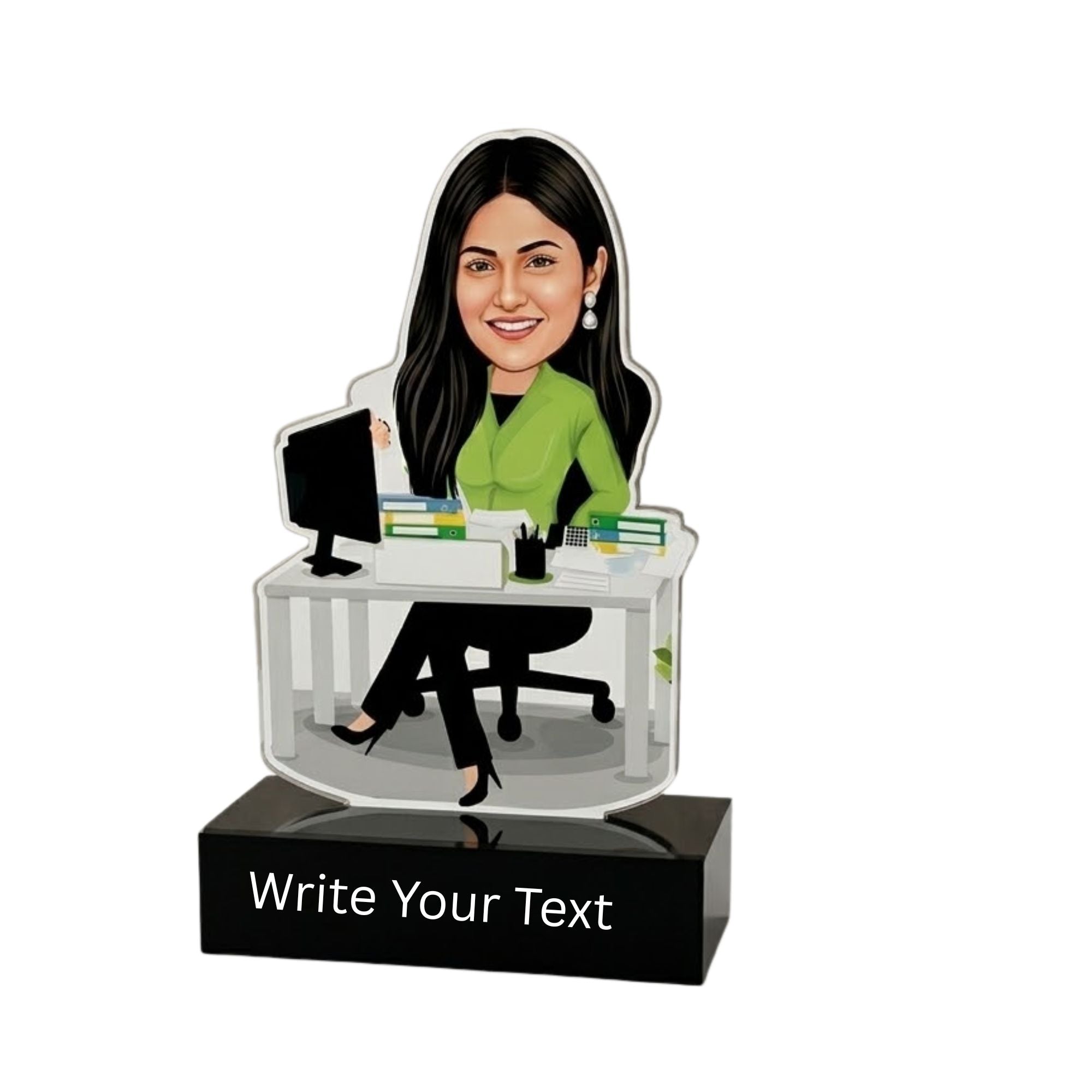Shayona Gift Shop Personalized Female Working Professional Caricature Standee | Custom Photo Desk Nameplate Gift for Office Boss, Colleague & IT Corporate Girl