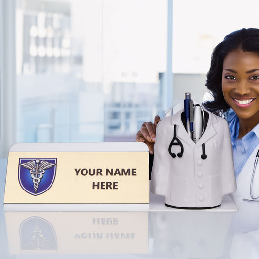 Shayona Personalized Doctor Desk Name Plate with Pen Holder white color| Customizable Medical Office Desk Organizer | Gift for Doctors & Medical Students