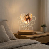 Shayona Gift Shop-Personalized Custom Photo Night Light for Dad – 3D Hands Holding Heart LED Acrylic Lamp with Wooden Base, Engraved Picture & Custom Message, Meaningful Father's Day