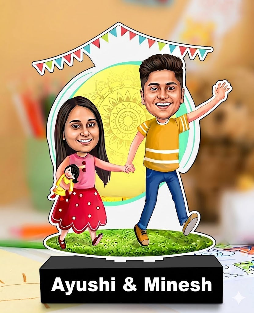 Shayona Gift Shop-Personalized Brother & Sister Caricature Acrylic Standee | Custom Sibling Photo Cutout | Unique Rakhi Gift for Brother or Sister