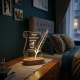 Shayona Gift Shop-Personalized Vintage Scroll & Feather Quill Acrylic LED Lamp – Custom Couple Names, Date & Anniversary Night Light Keepsake