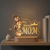 Shayona Gift Shop- Personalized "My Queen Mom" Photo Night Light | Custom 4-Photo Heart Collage Acrylic Lamp | Mother's Day Gift