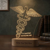 Shayona Gift Shop-Personalized Caduceus Medical Symbol 3D LED Night Light | Custom Doctor Name & Degree Engraved Acrylic Desk Lamp with Wooden Base | Unique Gift for Doctors, Surgeons & Medical Students