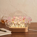 Shayona Gift Shop-Shayona Personalized Cloud-Shaped LED Night Lamp | Custom Name Floral Acrylic Light with Wooden Base | Decorative Gift for Kids, Girls, Birthday, Nursery