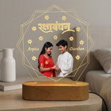 Shayona Gift Shop-Personalized Rakshabandhan Photo Acrylic LED Lamp with Wooden Base – Custom Brother Sister Photo Geometric Light Plaque for Rakhi, Birthday & Keepsake Gift