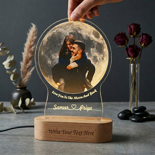 Shayona Personalize Acrylic 3D LED UV Printed Photo moon Lamp, Multicolor