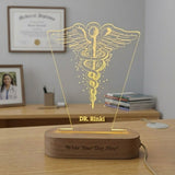 Shayona Gift Shop-Personalized Medical Symbol Multicolor RGB LED Name Plate Lamp with Remote | Custom Doctor Name Engraved Desk Light with Wooden Base | Professional Gift for Doctors & Surgeons