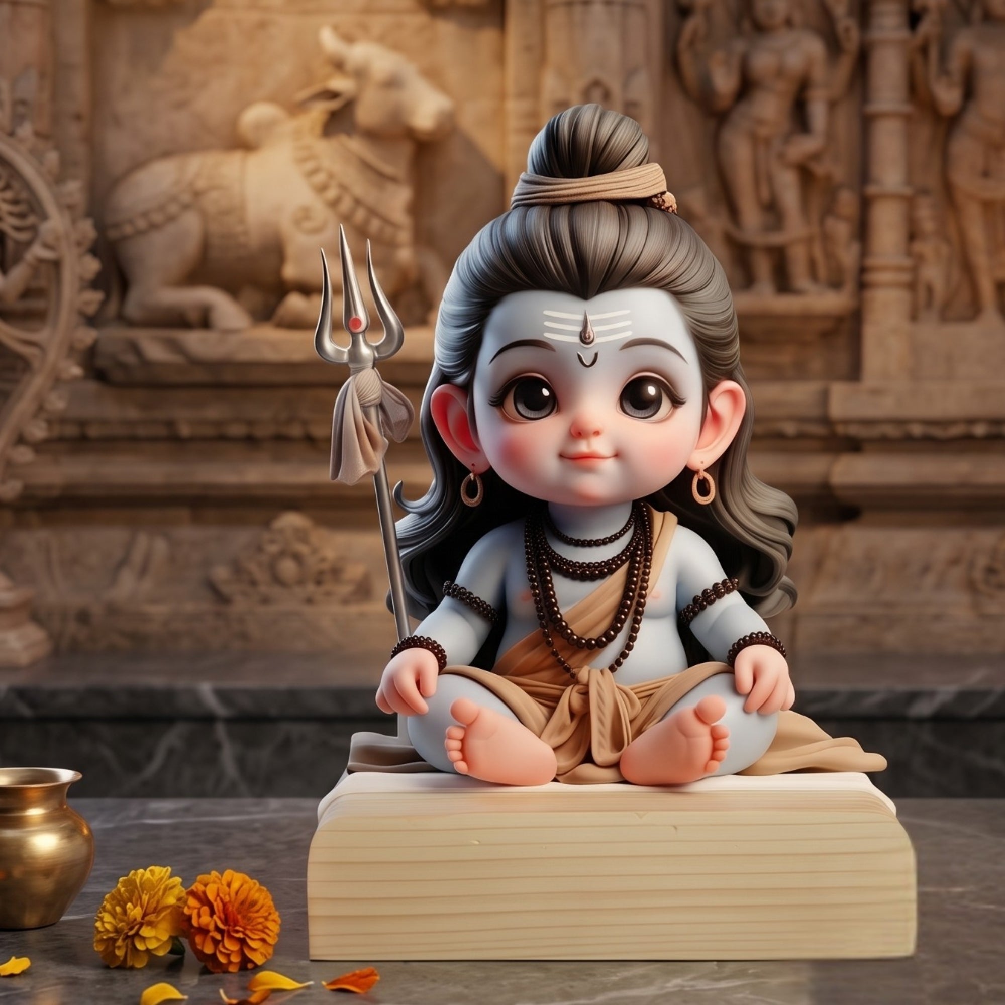Shayona Gift Shop-Cute Little Shiva Caricature Wooden Standee | Divine Little Mahadev Tabletop Accent & Spiritual Car Dashboard Decor
