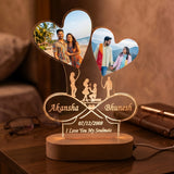Shayona Gift Shop-Personalized Dual Heart Photo Acrylic LED Lamp | Custom Couple Infinity Name & Anniversary Date Desk Light with Wooden Base | Romantic Gift for Valentine's Day, Anniversary & Wedding
