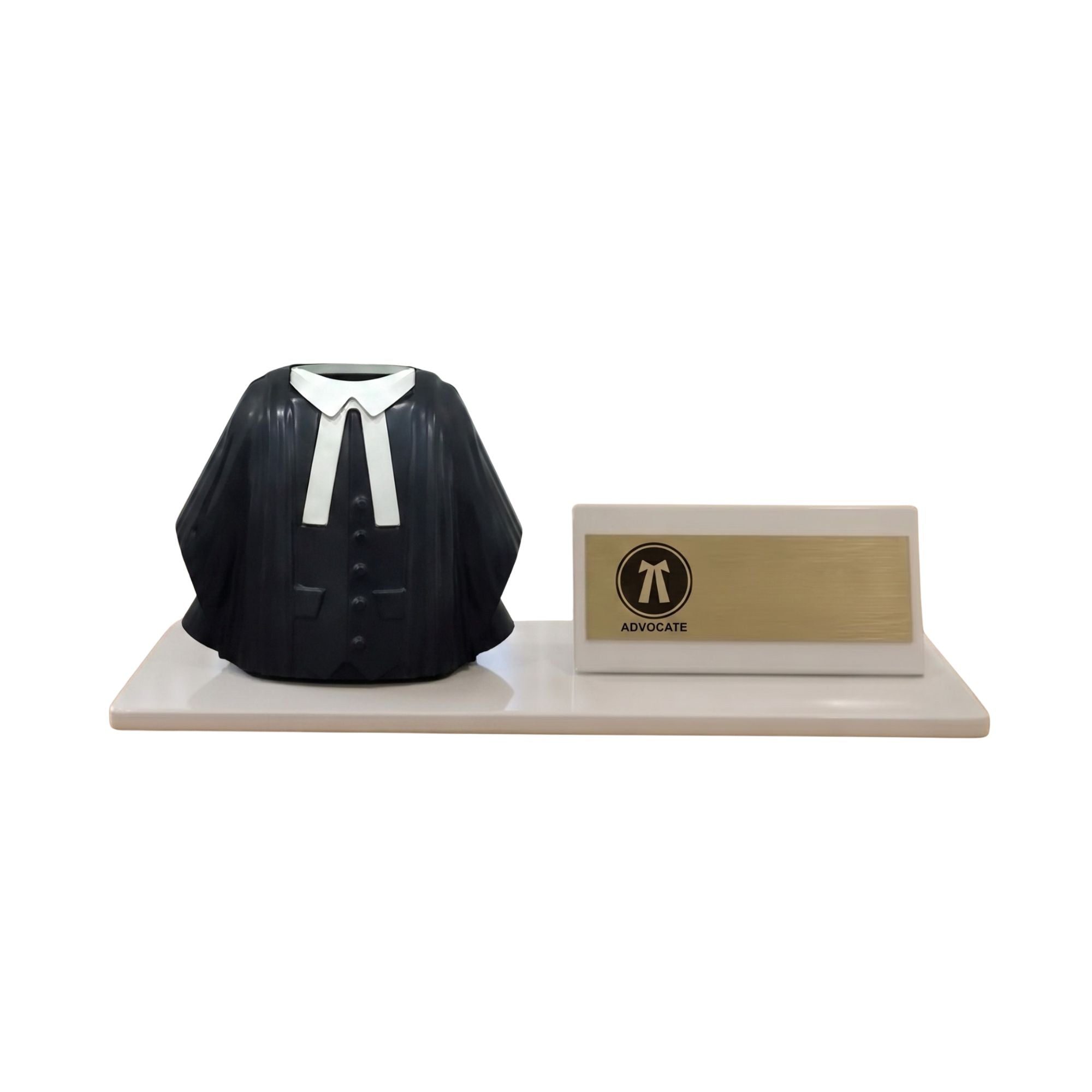 Shayona Gift Shop-Personalized Advocate Desk Name Plate with Lawyer Coat Pen Holder White color | Custom Name Plate for Lawyers | Office Table Gift