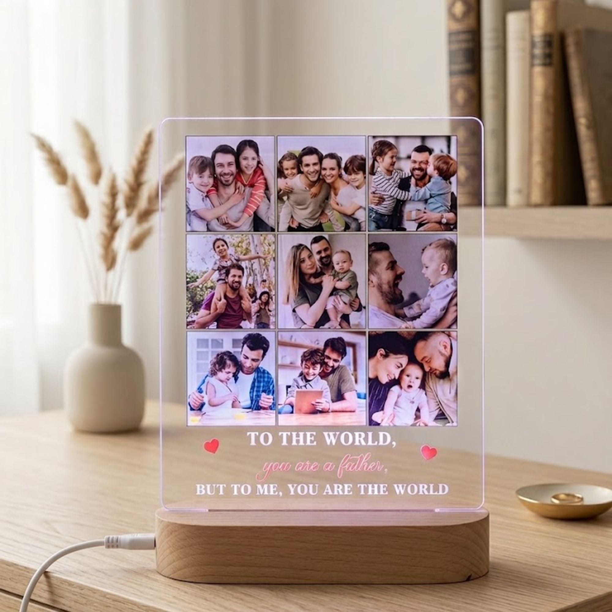 Shayona Gift Shop- Personalized Dad Photo Lamp – Custom 9-Photo LED Night Light with “to The World You are a Father” Quote – Father’s Day Gift from Kids, Husband Gift for Birthday, Christmas Keepsake for Dad