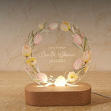 Shayona Gift Shop-Personalized LED Acrylic Night Lamp with Wooden Base | Custom Name & Date | Romantic Gift for Couples, Anniversary, or Wedding – Floral Design