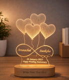 Shayona Gift Shop-Personalized 3D Heart Balloons & Infinity Symbol Acrylic LED Lamp – Custom Couple Names, Date & Wooden Base Engraved Night Light