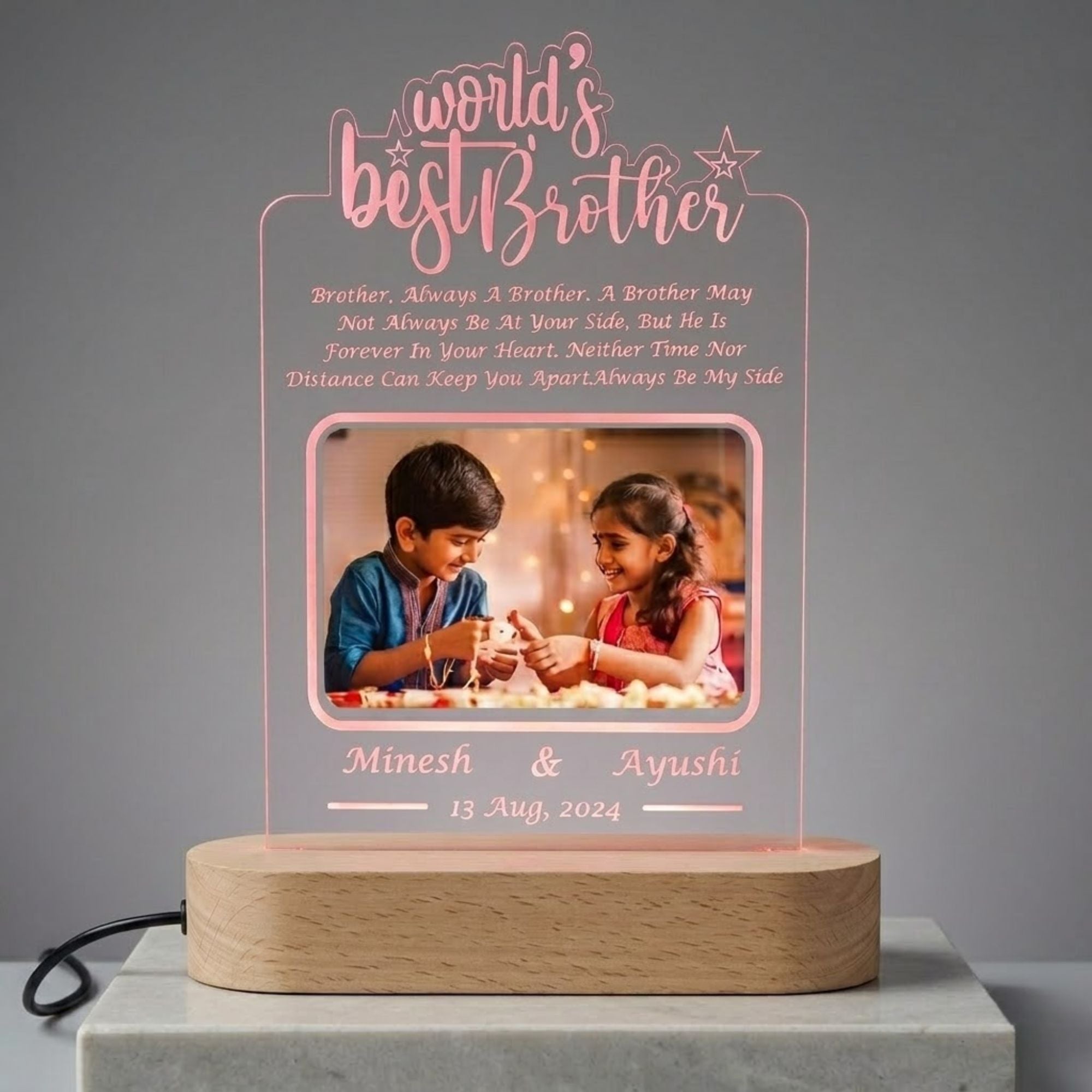 Shayona Gift Shop - World Best Brother Personalized 3D Illusion LED Table Night Lamp Name Date and UV Print Photo Frame | Gift for Brother Birthday, Wedding,Marriage, Night Lamp- Multicolor with Remote