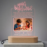 Shayona Gift Shop - World Best Brother Personalized 3D Illusion LED Table Night Lamp Name Date and UV Print Photo Frame | Gift for Brother Birthday, Wedding,Marriage, Night Lamp- Multicolor with Remote