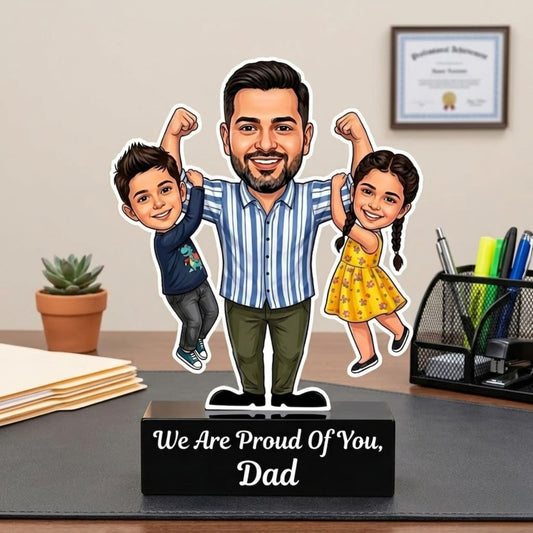 Shayona Gift Ship-Personalized Superhero Dad Caricature Stand | Custom Father’s Day Gift from Daughter and Son | 3D Custom Portrait Acrylic Trophy Table Decor for Office and Home